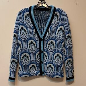 Miu Miu Blue and Black Geometric Knit Cardigan